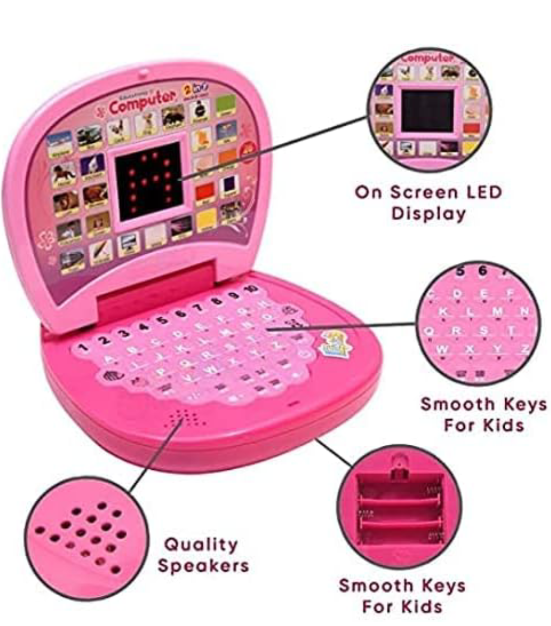 Toys N Smile Educational Learning Laptop Toy for Kids - Battery Operated Toy with LED Display &amp; Sound - Learn Alphabets, Numbers, Spelling, Animal Voices, Fruits, Poems, Words - Multicolor