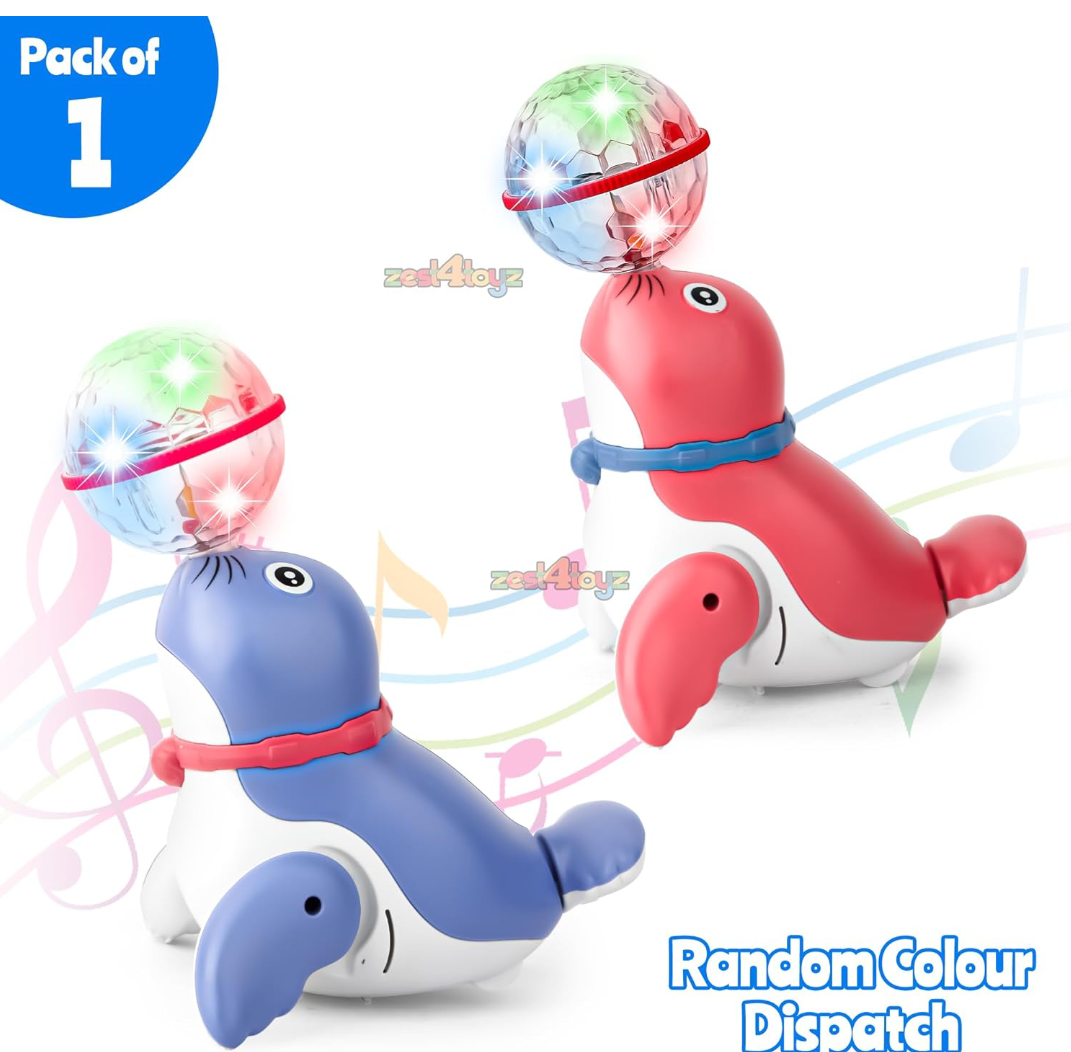 Zest 4 Toyz Sea Lion Bump and Go Musical Walking Singing Dancing Toy | Flashing Lights | Sounds Battery Operated | Children's Kids Boys Girls Toys