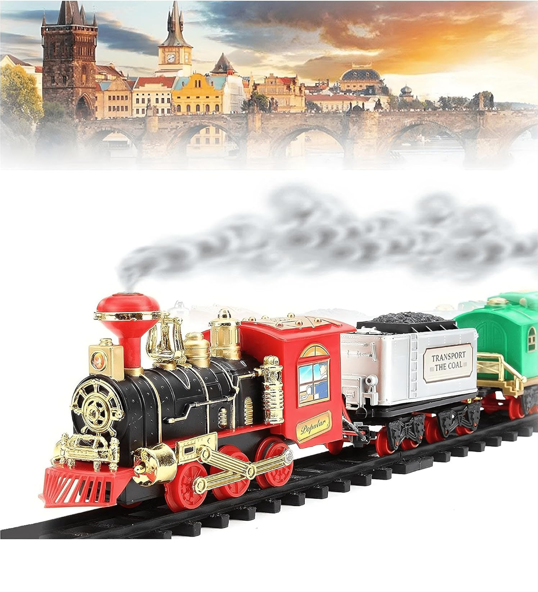 Urban Toys Chu Chu Toy Train Set for Kids with Long Track, Realistic Sound &amp; Smoke Effect, Battery Operated