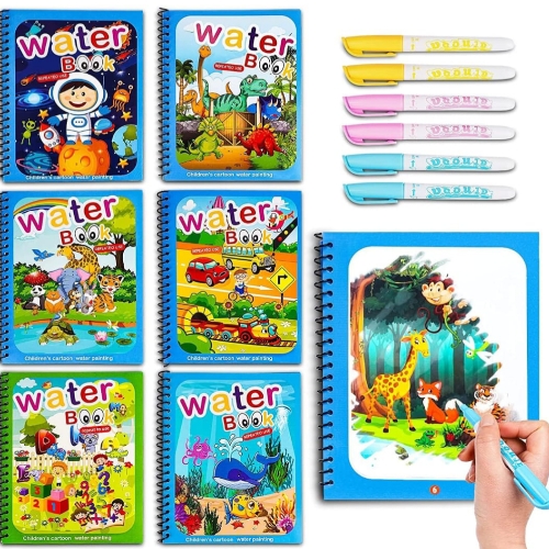 SNAPTRON Return Gifts For Birthday For Kids Party Bulk - 6 Set Of Water Coloring Books With Kids, Water Doodle Book Toys For 3 4 5 6 7 For Birthday Return Gifts For Kids Children Girls, Boys,Clear