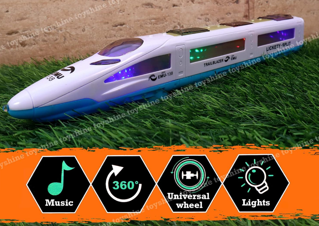 Kid's Bump and Go Beautiful 3D Lightning Electric Toy Train with Music, Goes Around and Changes Directions on Contact (Multicolor