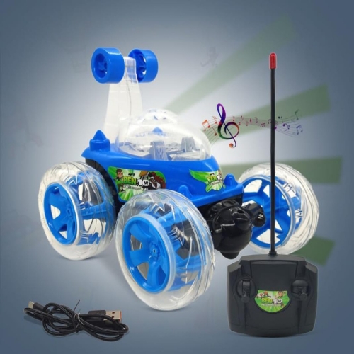 Remote Control Rechargable Acrobatic 360 Degree Twisting Stunt Car with Music &amp; Lights and Charger for Kids (D-Blue).