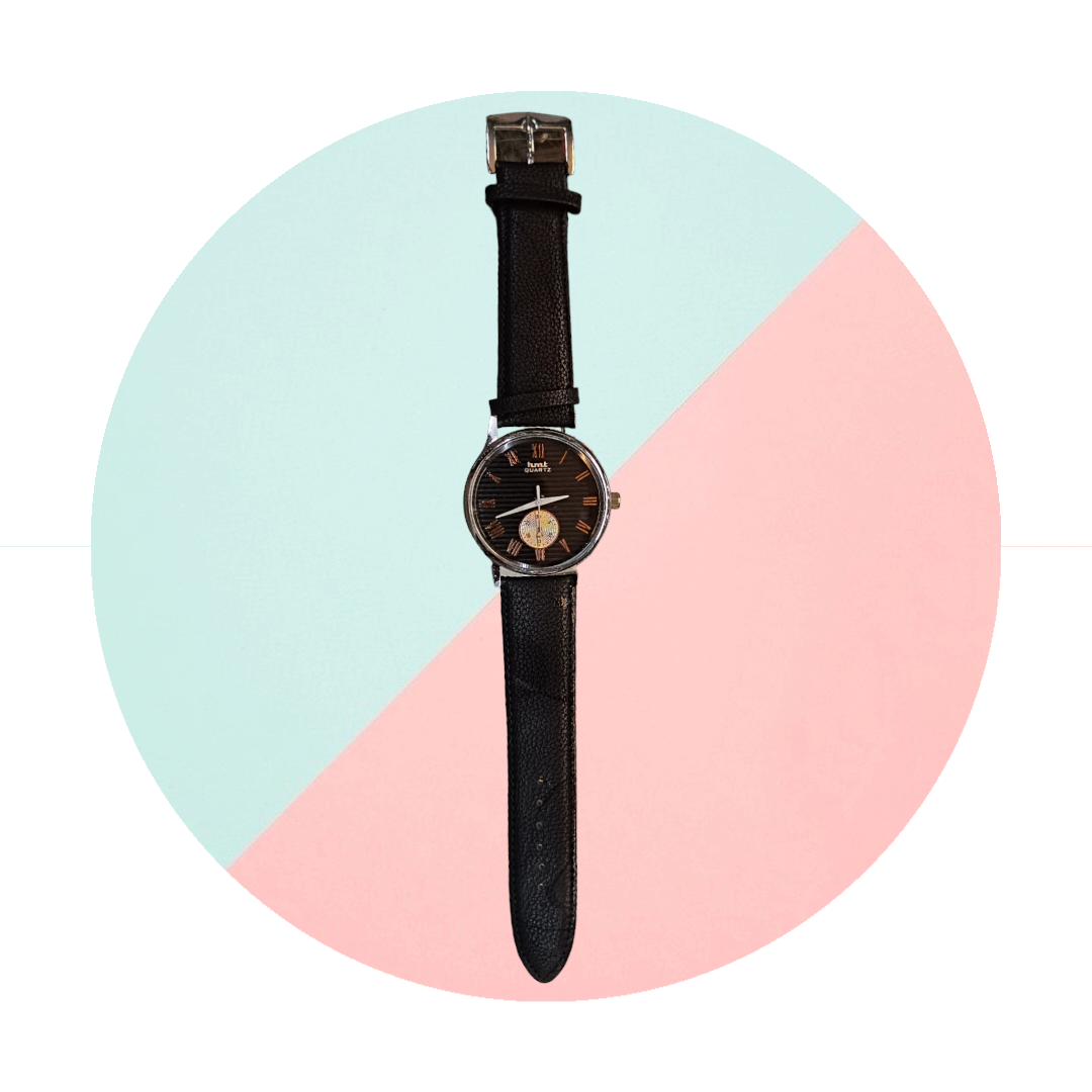 "Timeless Simplicity: Silver Round Watch with Black Strap