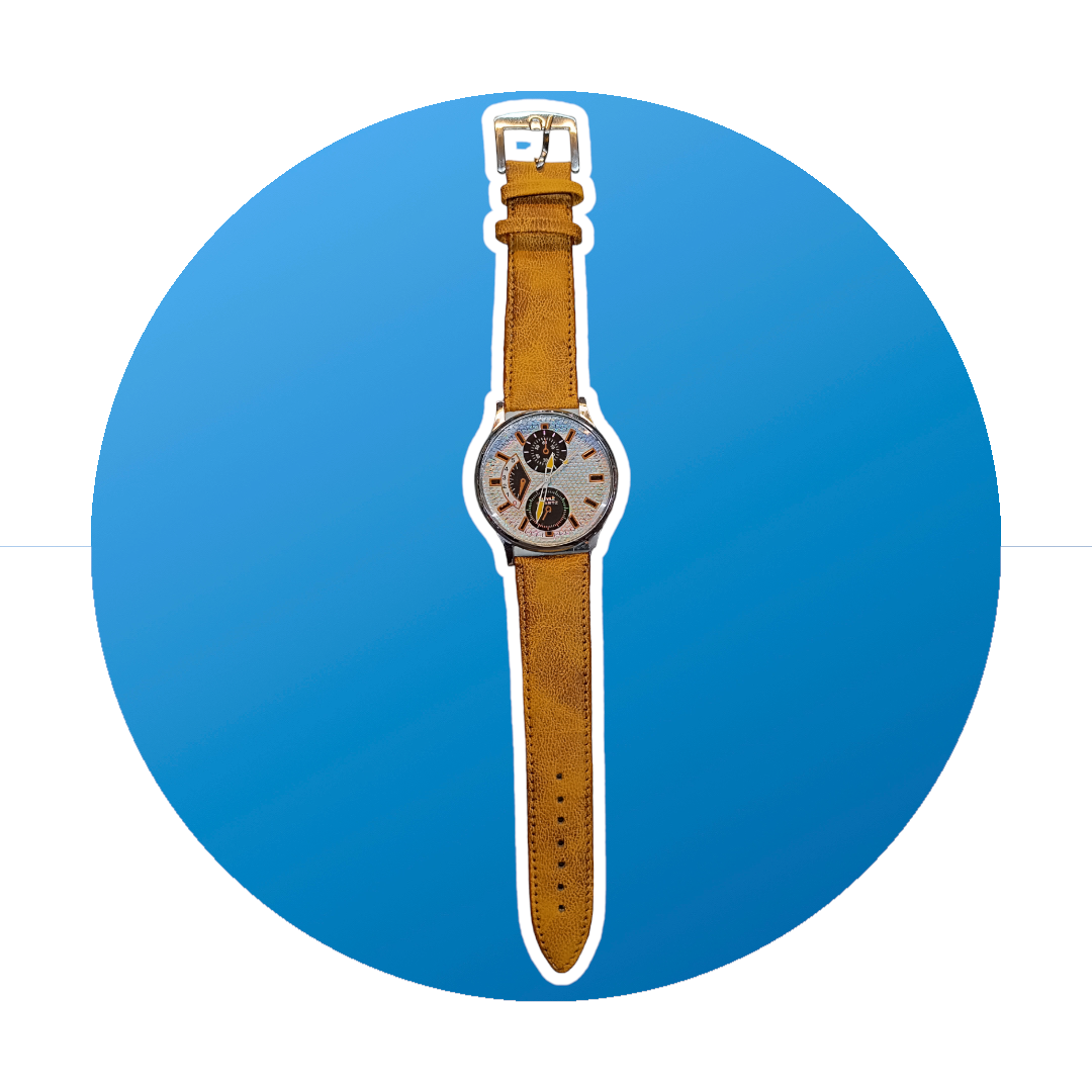 "Effortless Sophistication: White Round Dial Watch with Tan Leather Strap"